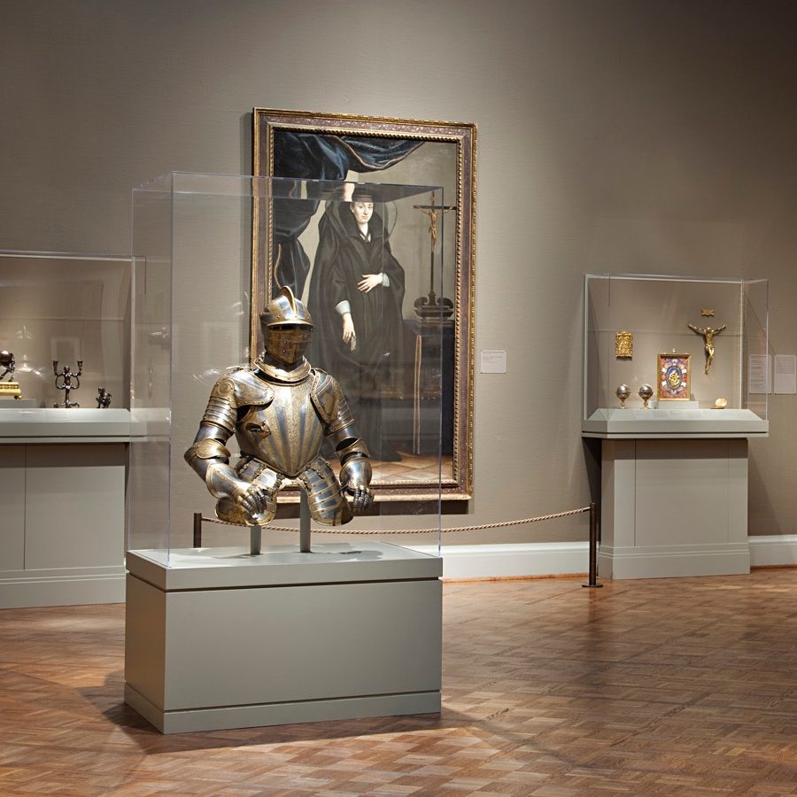 Various statues and pieces of artwork on display in the Alsdorf Galleries