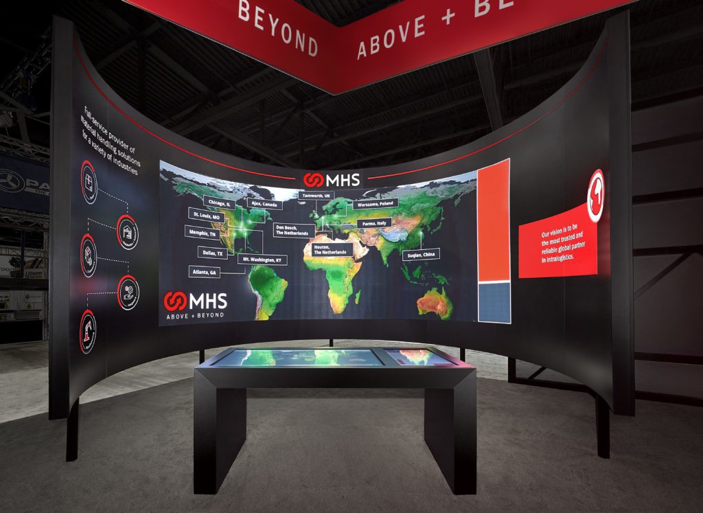An interactive LED wall showed all of MHS's locations around the world