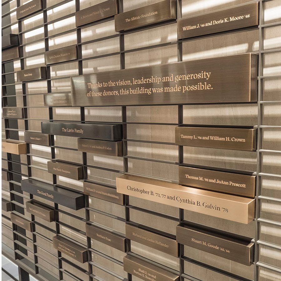 Decorative wall with nameplates of donors