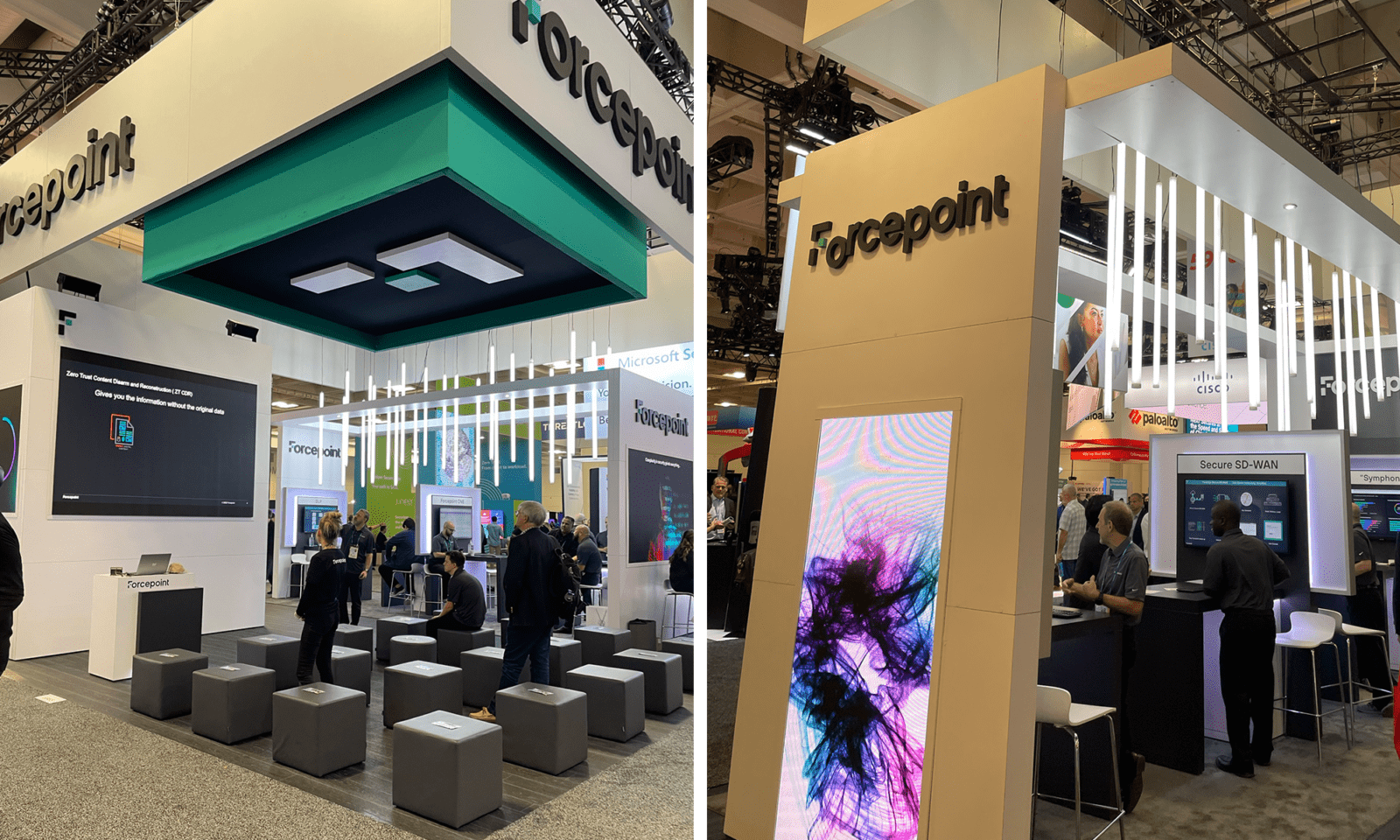 Forcepoint's exhibit had neat hanging lights and an overall strong architecture