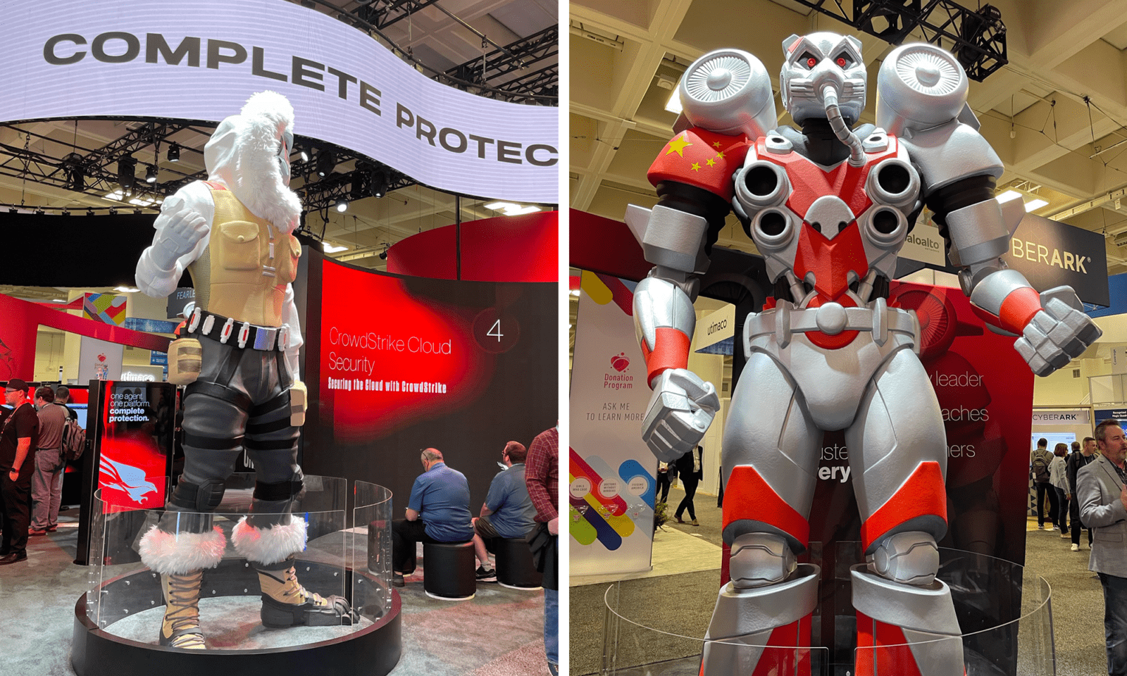 CrowdStrike's booth featured larger-than-life character statues