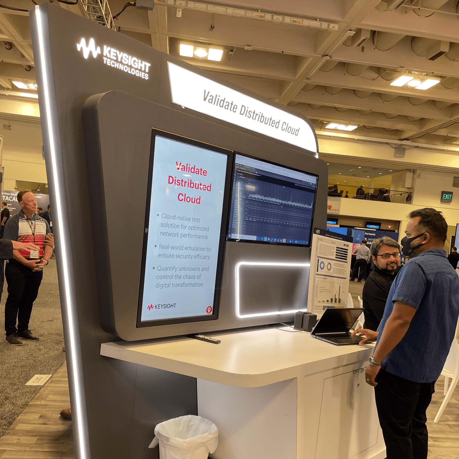 Keysight Technologies' booth featured modern angles and edge lighting