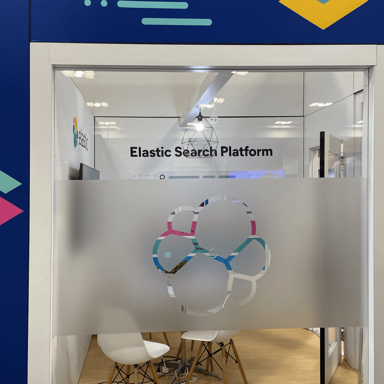 Elastic's conference room featured branded window glass